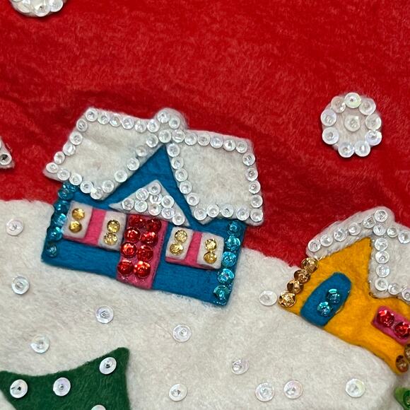 VTG Bucilla Jeweled White Christmas Tree Skirt Applique Red Felt 54 Inch #2107 - Picture 9 of 14